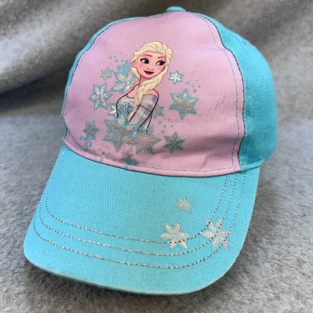 Elsa Disney Frozen Kids Blue Disney Baseball Cap Hat Glitter Snowflakes OSFM